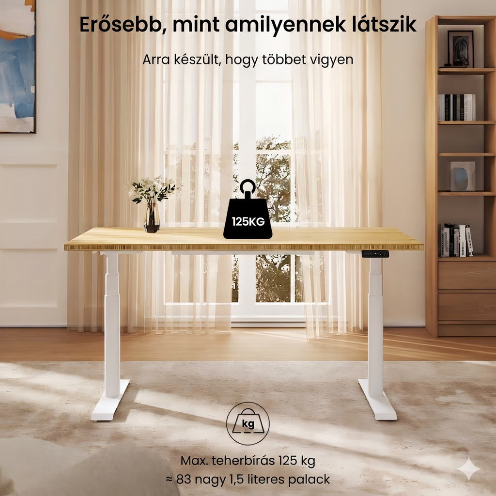 Elektromos Íróasztal ovális Láb E8, 60-125cm Állítható, Kétmotoros, 125 kg Teherbírás, LED érintőképernyő, 4 memóriahely, USB töltőport