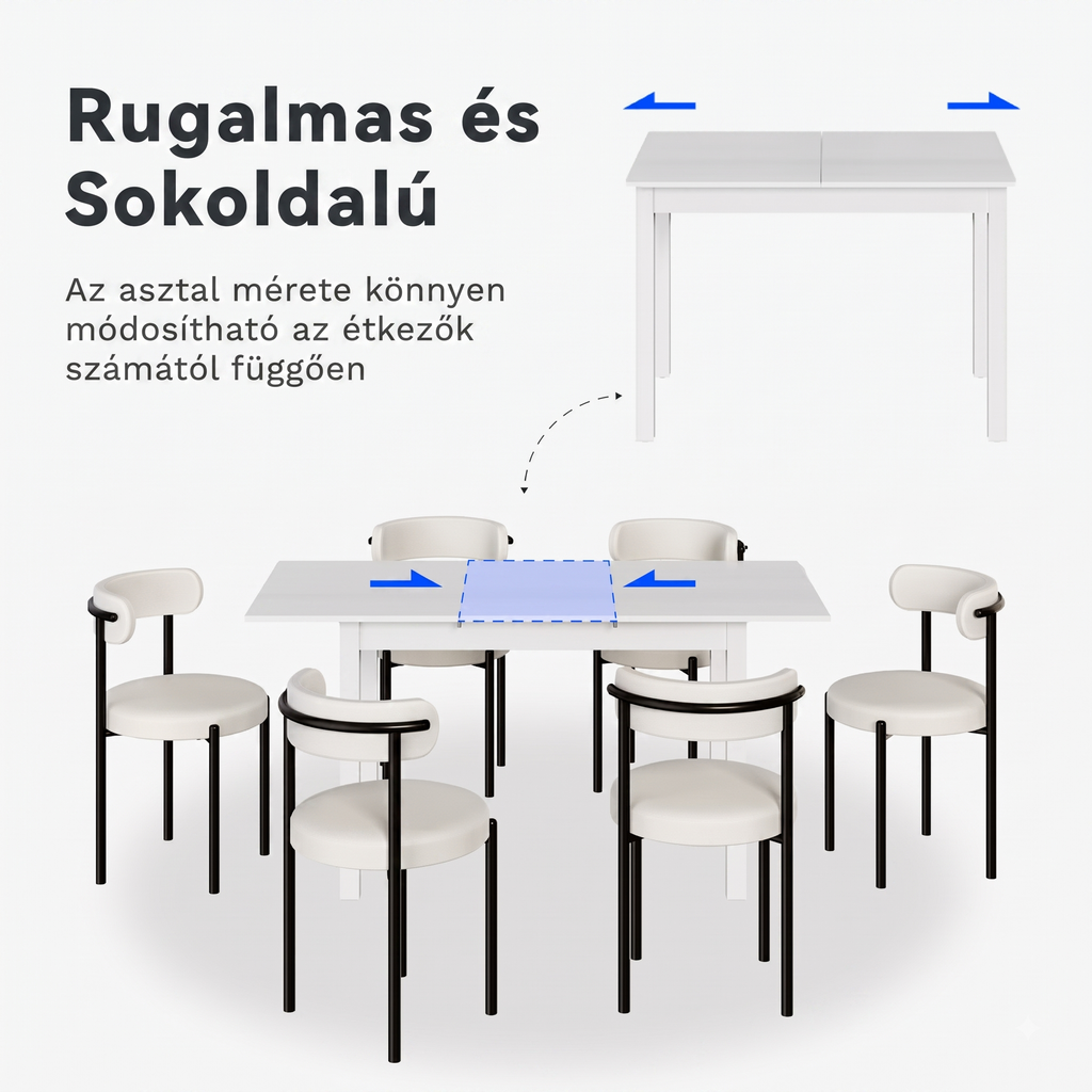 Bővíthető étkezőasztal DT1, 110–150 × 70 cm, I-gerendás szerkezettel és lamellás kialakítással