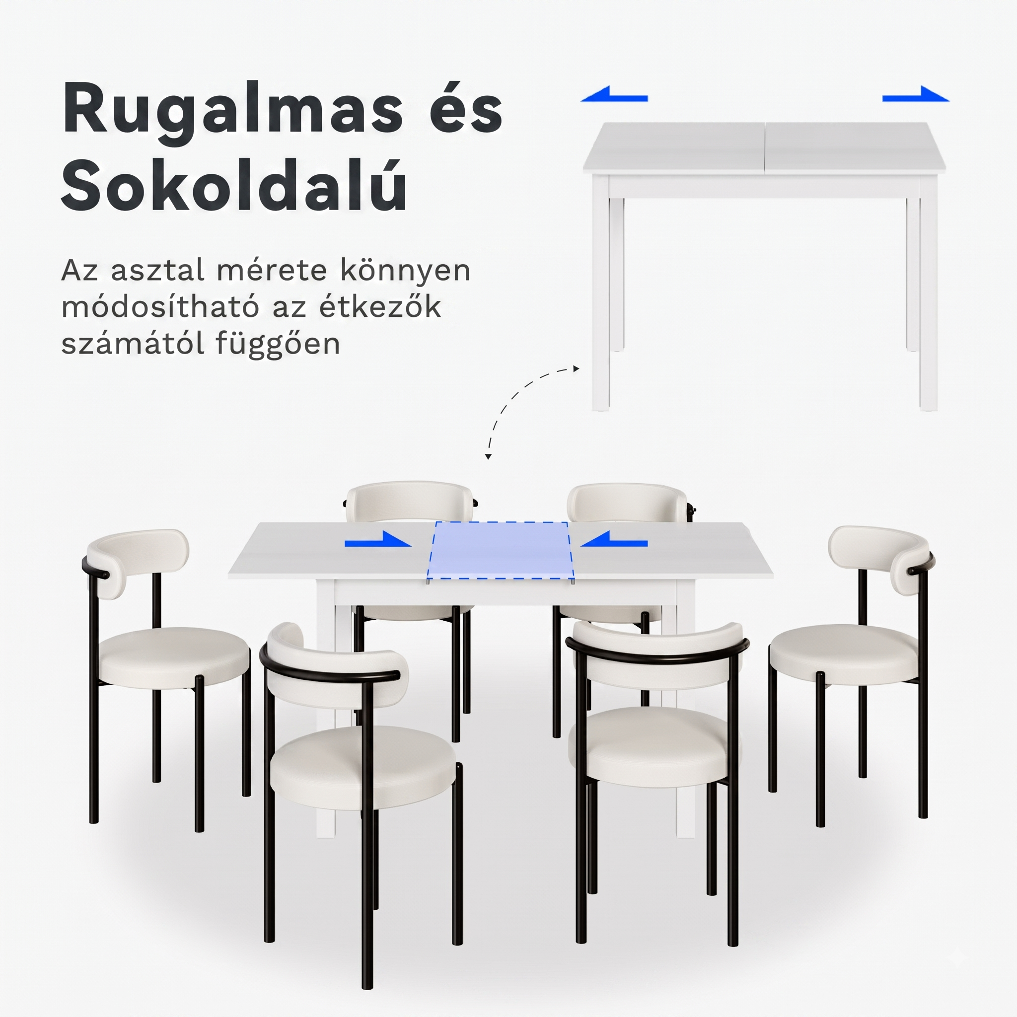 Bővíthető étkezőasztal DT1, 110–150 × 70 cm, I-gerendás szerkezettel és lamellás kialakítással