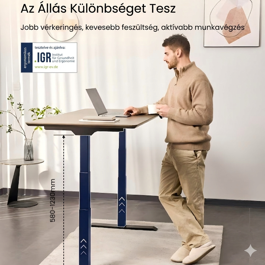 Prémium Elektromos Íróasztal Láb E7H , 68-133cm Állítható, Kétmotoros, 125 kg Teherbírás, LED érintőképernyő, 4 memóriahely, USB töltőport
