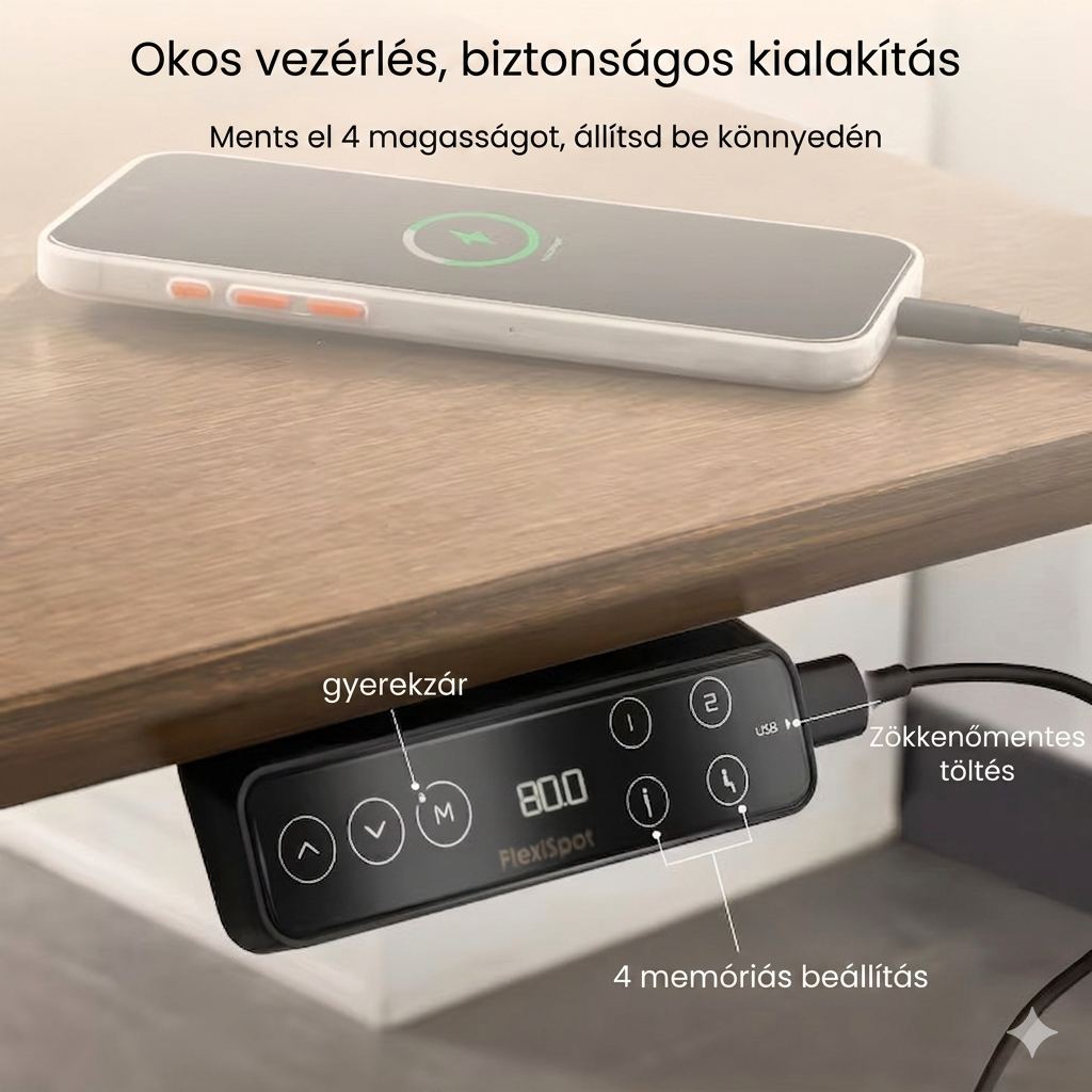 Prémium Elektromos Íróasztal Láb E7H , 68-133cm Állítható, Kétmotoros, 125 kg Teherbírás, LED érintőképernyő, 4 memóriahely, USB töltőport