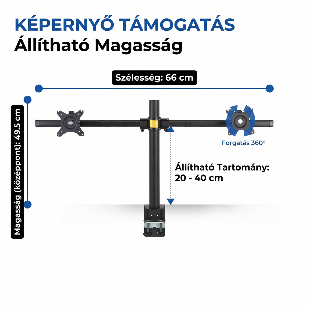 Állítható monitortartó D1DP, 17 - 36 hüvelykes kijelzőkhöz