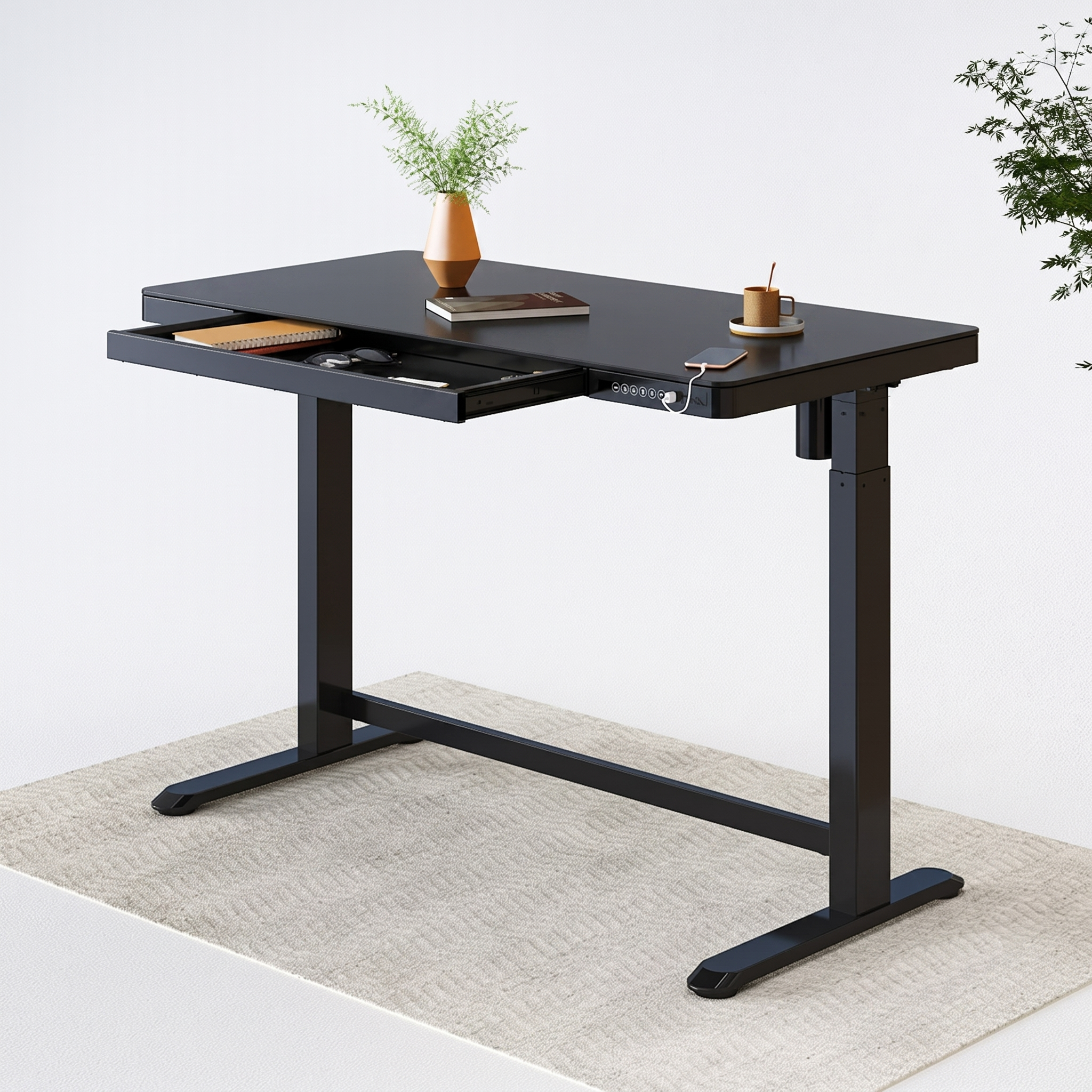 Comhar All-in-One elektromos állítható íróasztal fiókkal EW8, 120x60cm USB-töltővel és memória panellel