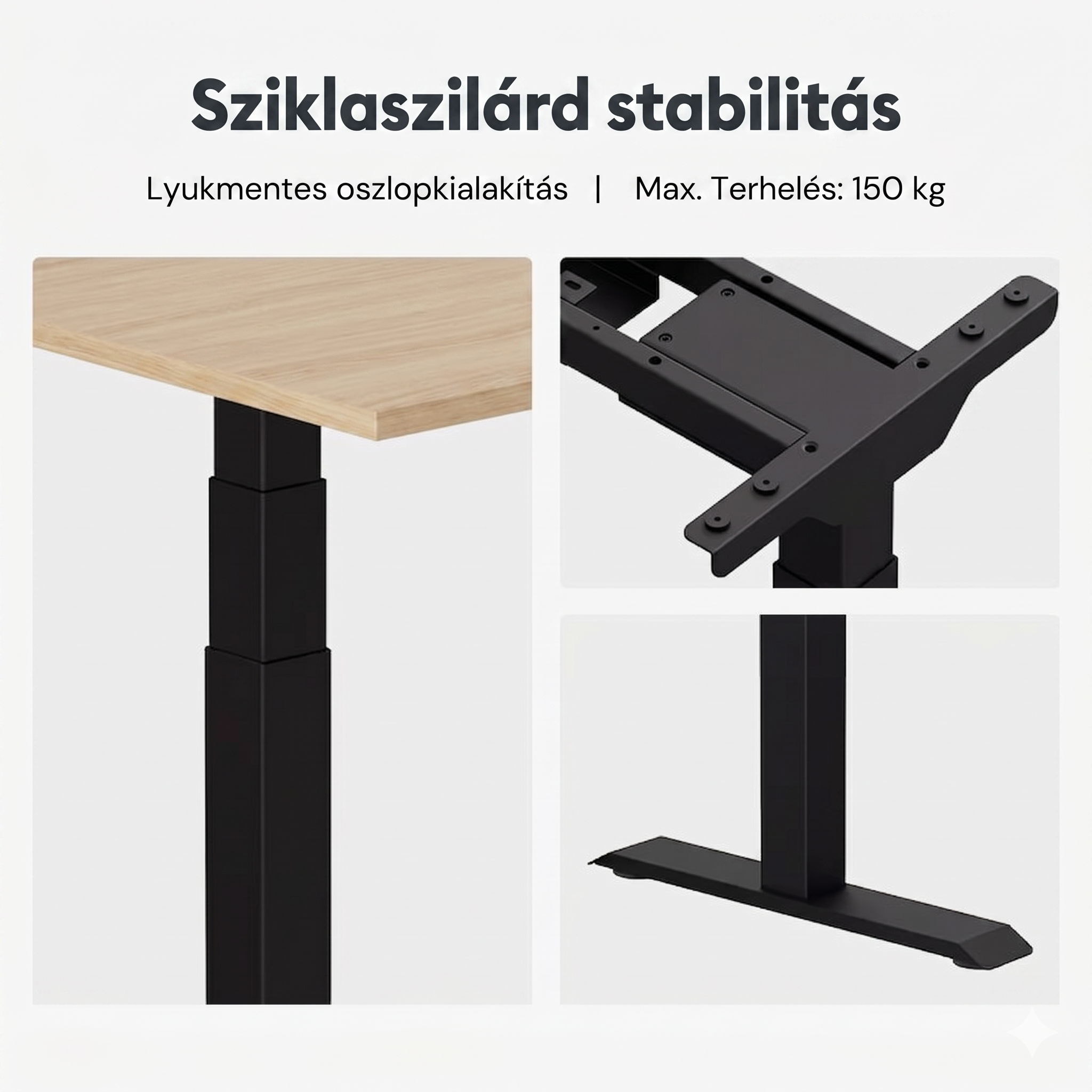 L-alakú hárommotoros állítható íróasztal E7L, 150 kg teherbírás, 63,5–128,5 cm magasságállítás, Jobb- és balkezes kialakításhoz is