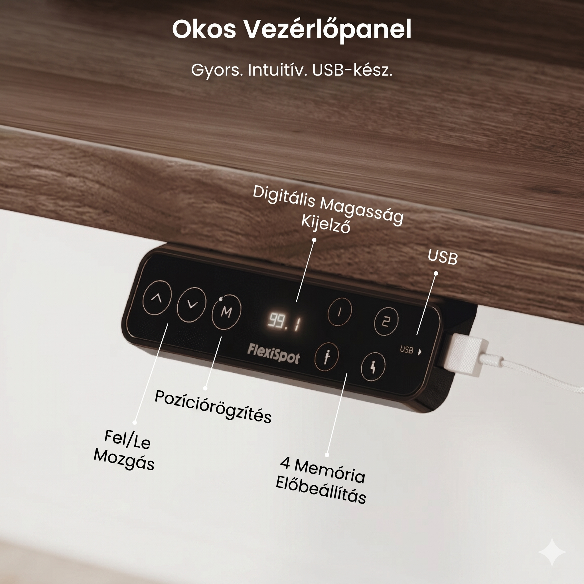 Elektromos Íróasztal Láb E9, dupla kefenélküli motor, 180kg Teherbírás, 63.5-128.5cm Állítható, LED érintőképernyő, 4 memóriahely, USB töltőport