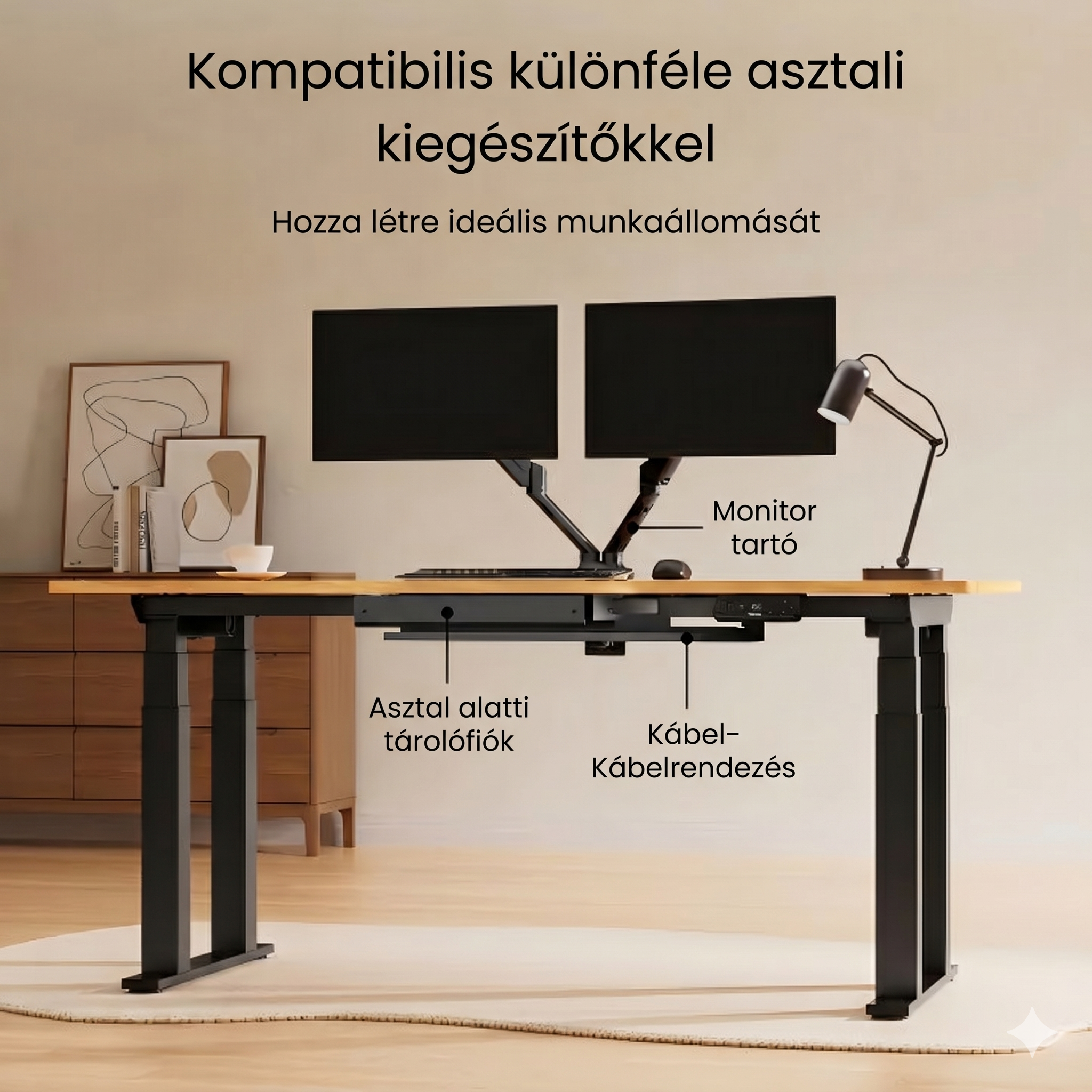 Négylábú elektromos magasságállítható íróasztal láb E7 PLUS, 2 motorral, 200 kg teherbírással