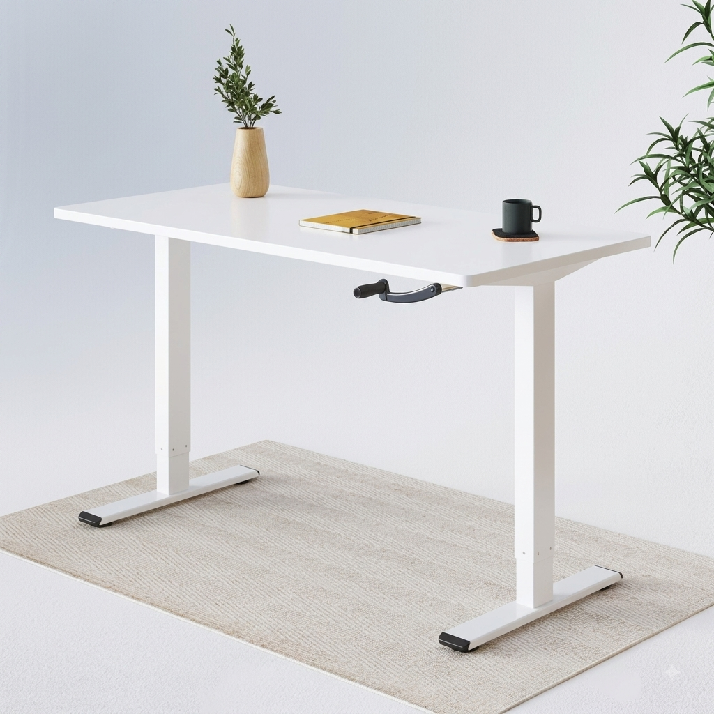 H1 Tekerőkaros Állítható Magasságú Íróasztal, 120×60cm Kétrészes asztallap, Összecsukható fogantyúval