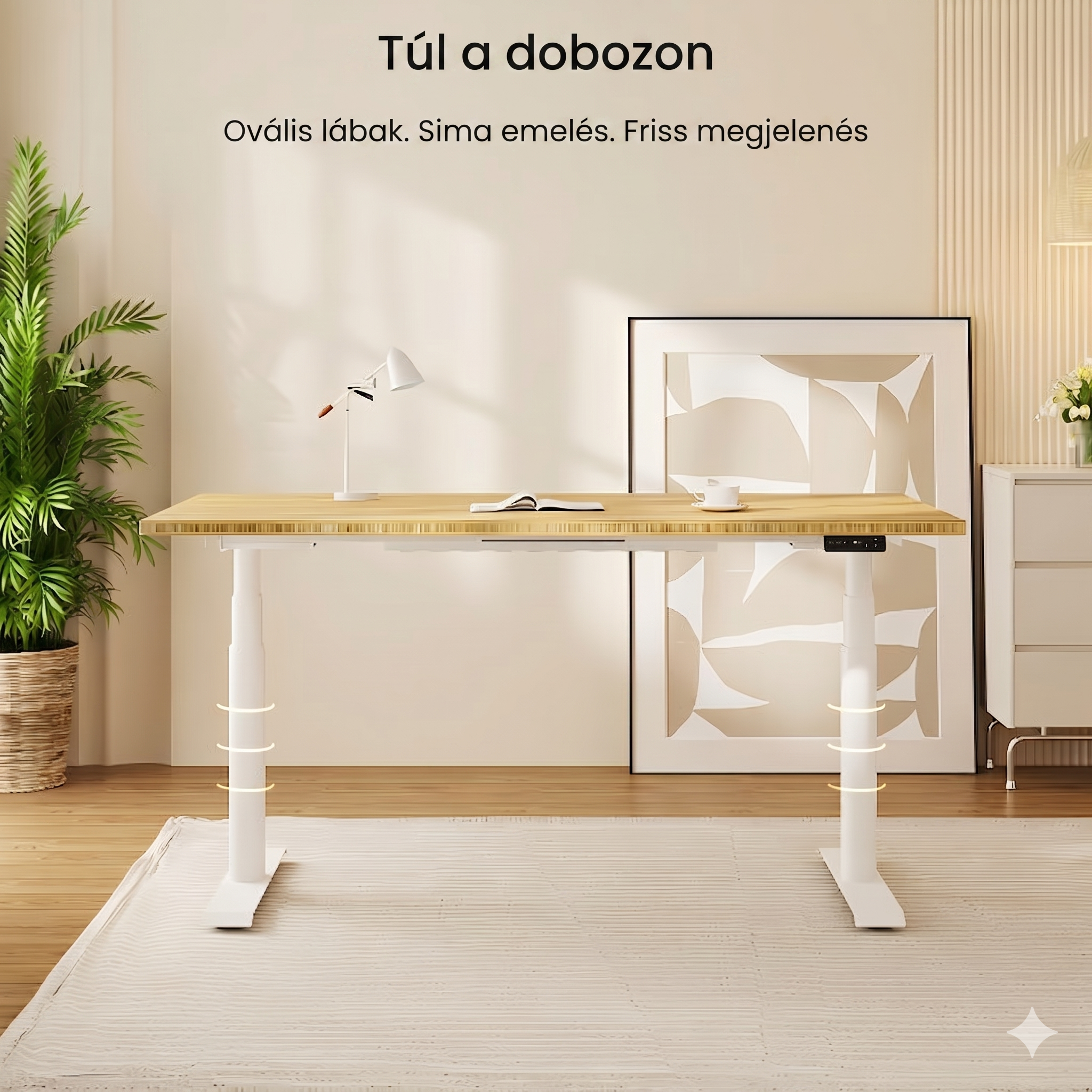 Elektromos Íróasztal ovális Láb E8, 60-125cm Állítható, Kétmotoros, 125 kg Teherbírás, LED érintőképernyő, 4 memóriahely, USB töltőport