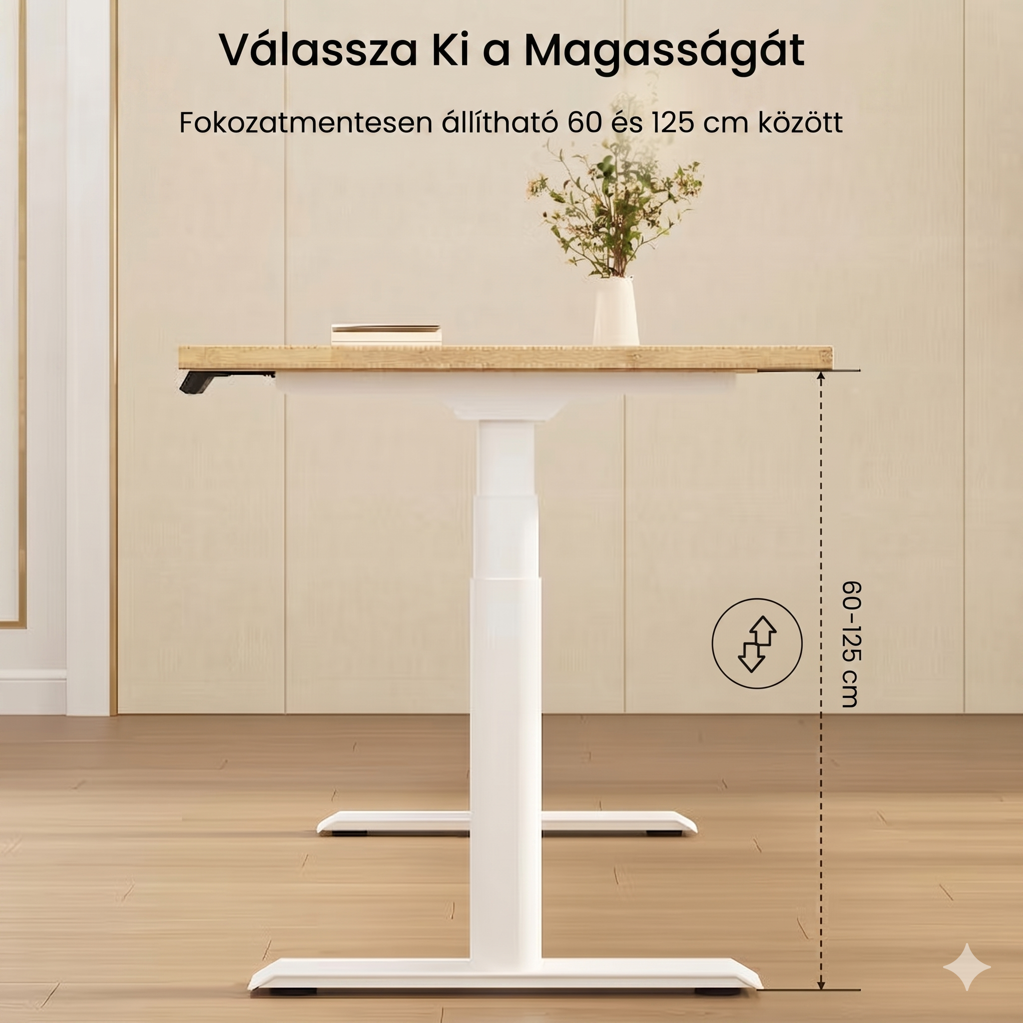 Elektromos Íróasztal ovális Láb E8, 60-125cm Állítható, Kétmotoros, 125 kg Teherbírás, LED érintőképernyő, 4 memóriahely, USB töltőport