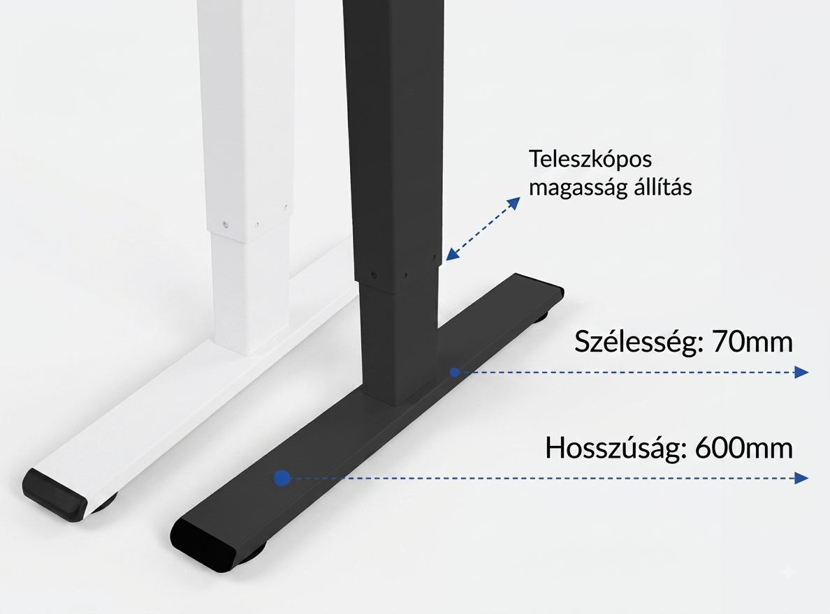 H1 Tekerőkaros Állítható Magasságú Íróasztal, 120×60cm Kétrészes asztallap, Összecsukható fogantyúval