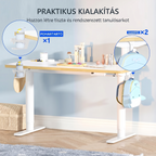 Elektromos gyermek tanulóasztal, SK1W, Állítható magasság,  Ergonomikus állóasztal gyerekeknek kampóval, Memóriagombokkal, 120 x 60 cm (fehér)