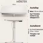 Elektromos állítható magasságú íróasztal, FQ1, 120x60 cm, számítógépasztal akasztóval és memóriafunkcióval irodába és otthonra