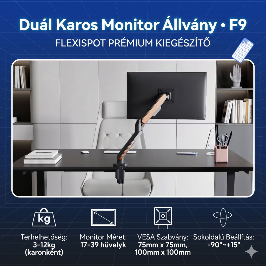 Állítható monitortartó F9, 17 - 36 hüvelykes kijelzőkhöz