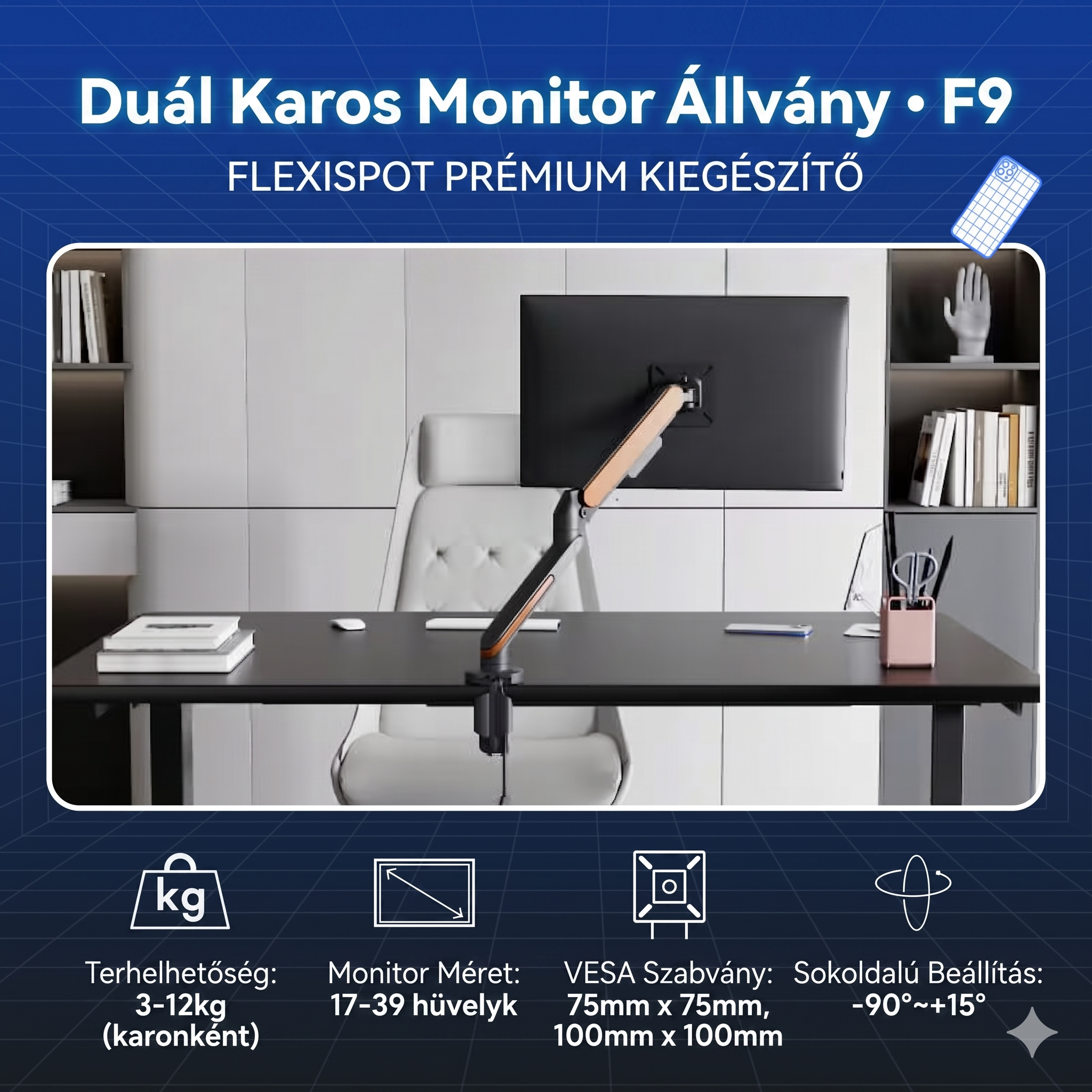 Állítható monitortartó F9, 17 - 36 hüvelykes kijelzőkhöz