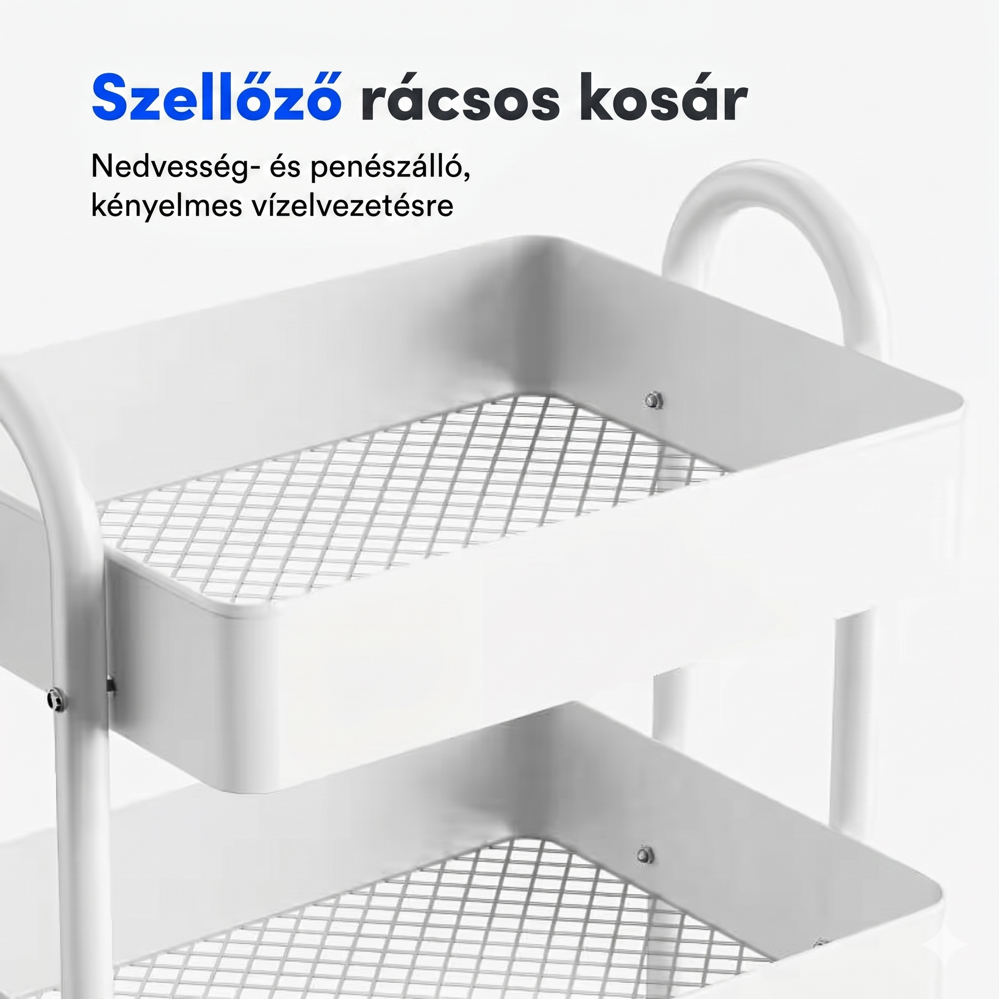 Három szintes tárolókocsi RW1W, Fehér – görgős, irodai és otthoni használatra