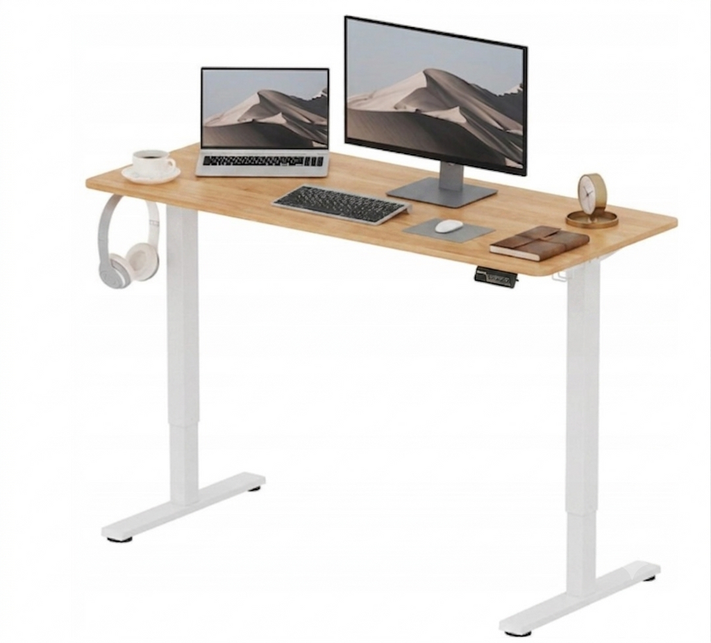 Elektromos állítható magasságú íróasztal, FQ1, 120x60 cm, számítógépasztal akasztóval és memóriafunkcióval irodába és otthonra