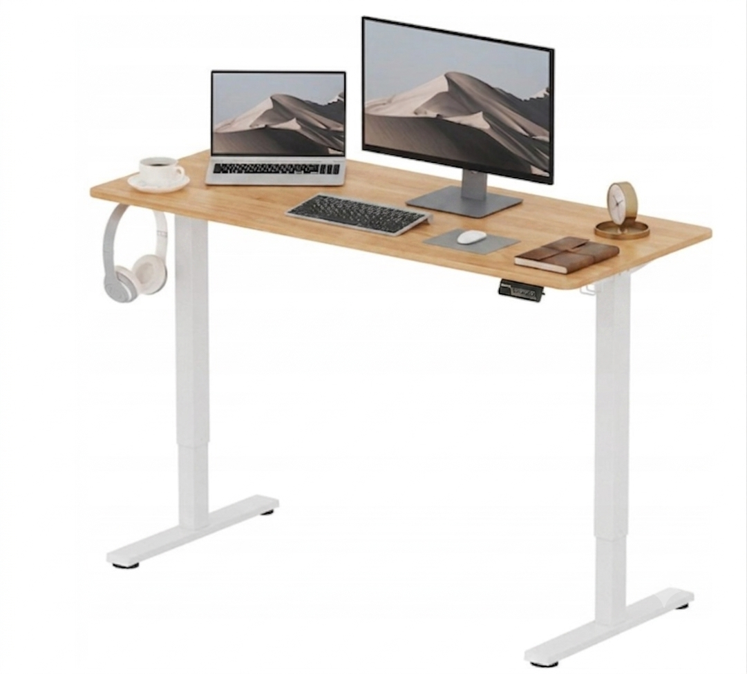 Elektromos állítható magasságú íróasztal, FQ1, 120x60 cm, számítógépasztal akasztóval és memóriafunkcióval irodába és otthonra