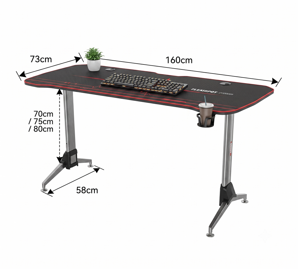 Gaming Desk GD01 gamer asztal acél vázzal 160 x 70cm, MDF asztallappal és teljes felületű egérpaddal