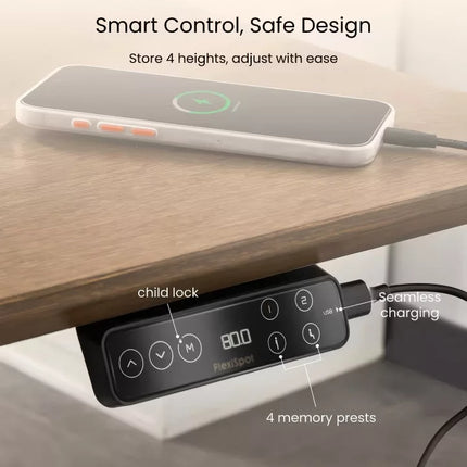 Elektromos Íróasztal Láb E7, 58-123cm Állítható, Kétmotoros, 125 kg Teherbírás, LED érintőképernyő, 4 memóriahely, USB töltőport