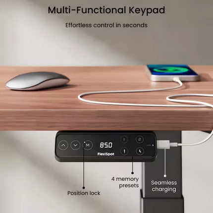 Elektromos Íróasztal Láb E7 Pro, 63.5-128.5cm Állítható, Kétmotoros, 160 kg Teherbírás, LED érintőképernyő, 4 memóriahely, USB töltőport