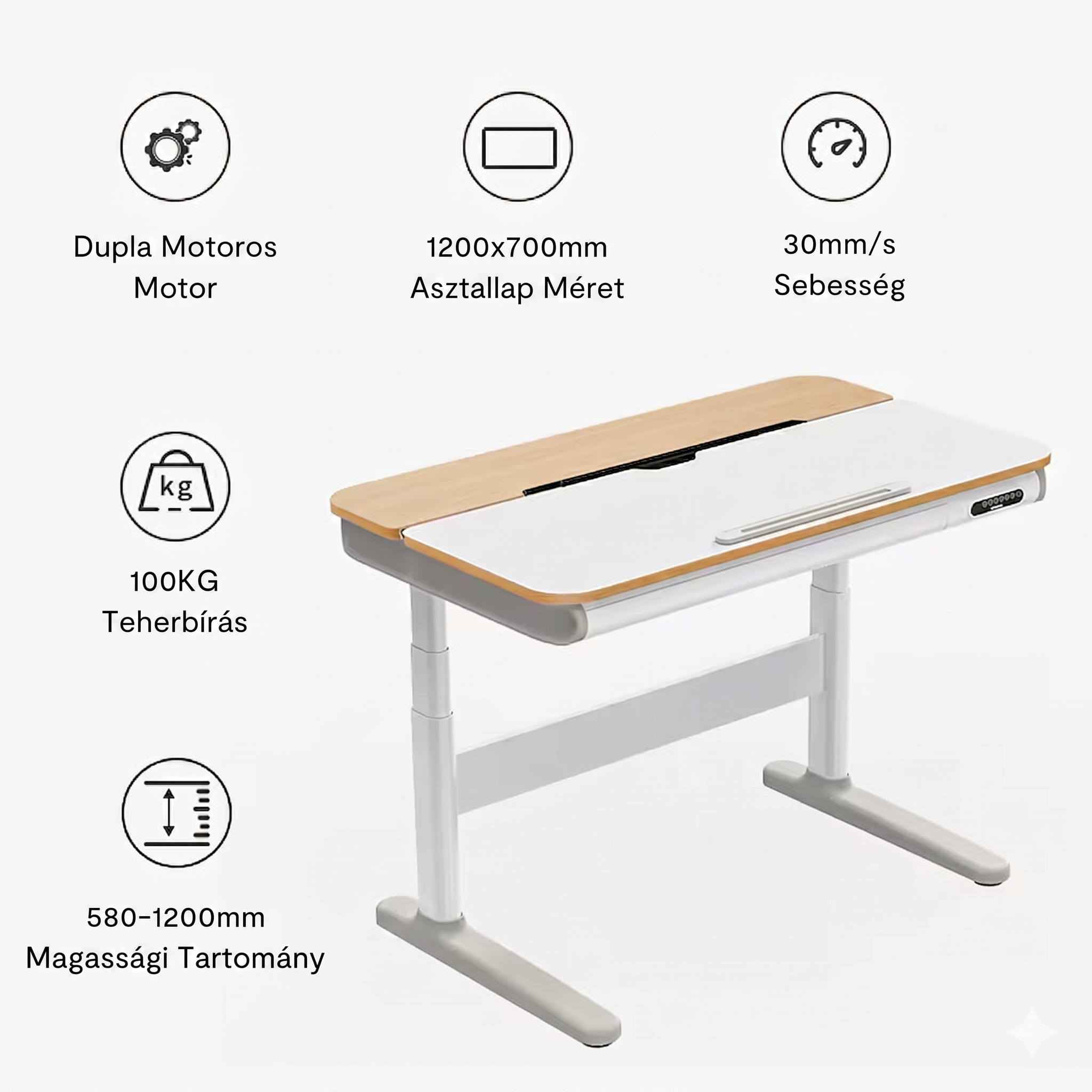 SD8 Elektromosan Állítható és Dönthető Tanulóasztal (120 cm)
