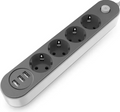Joyguard 4-as hálózati elosztó 3 USB porttal, 2 méter, gyermekbiztonsági zár,  tűzálló, fekete