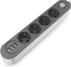 Joyguard 4-as hálózati elosztó 3 USB porttal, 2 méter, gyermekbiztonsági zár,  tűzálló, fekete