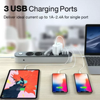 Joyguard 4-as hálózati elosztó 3 USB porttal, 2 méter, gyermekbiztonsági zár,  tűzálló, fekete