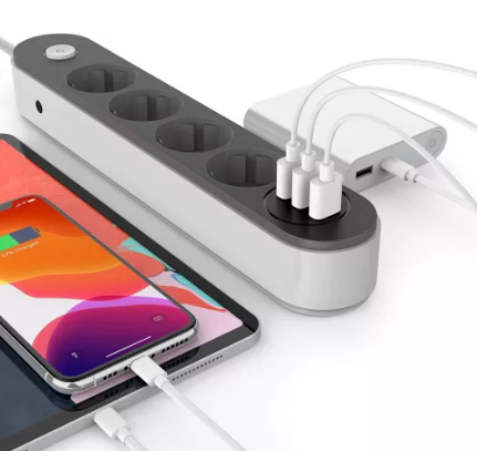 Joyguard 4-as hálózati elosztó 3 USB porttal, 2 méter, gyermekbiztonsági zár,  tűzálló, fekete