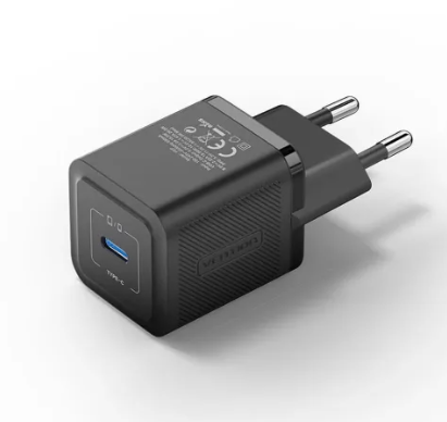 Vention 1-Port Falitöltő, Gan Charger, USB-C Bemenet, (20W), Fekete