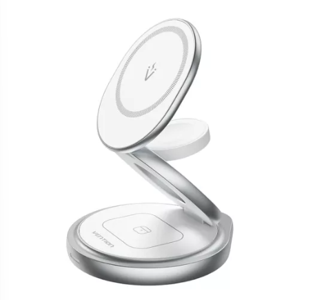 Vention 3-az-1 15W Magsafe Vezeték Nélküli Töltő, Ezüst