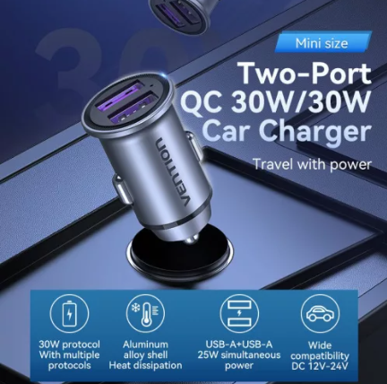 Vention FFEH0 autós töltő USB-A, QC3, 30W
