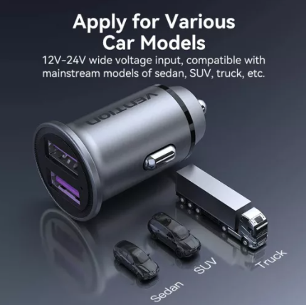 Vention FFEH0 autós töltő USB-A, QC3, 30W