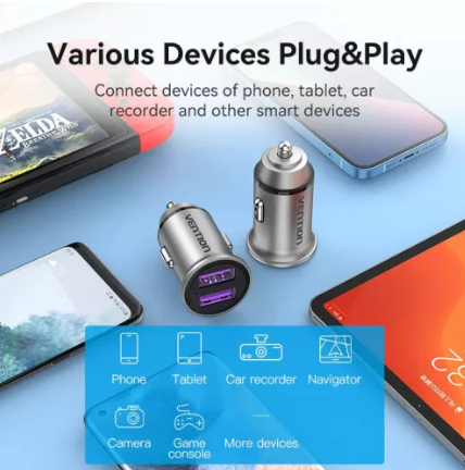 Vention FFEH0 autós töltő USB-A, QC3, 30W