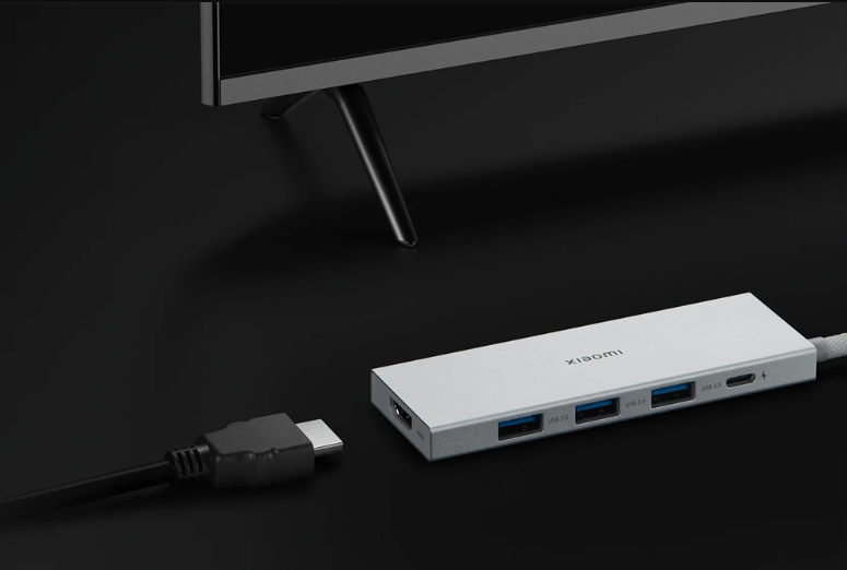 Xiaomi 5-in-1 Type-C HUB, Multiport adapter, 3x USB-A, USB-C 100W PD, 4K 60Hz HDMI, Fém ház