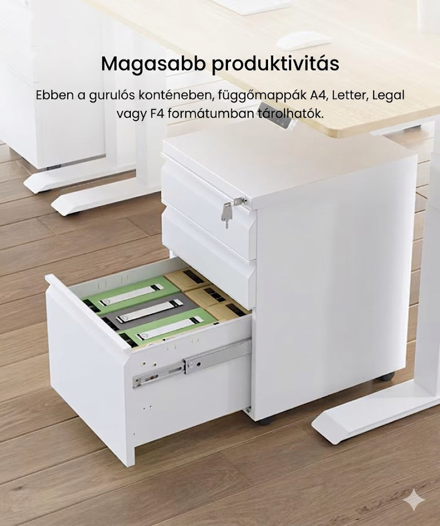 Fém mobil irattároló szekrény RC3 – 3 fiókos, zárható, görgős, irodai és otthoni használatra
