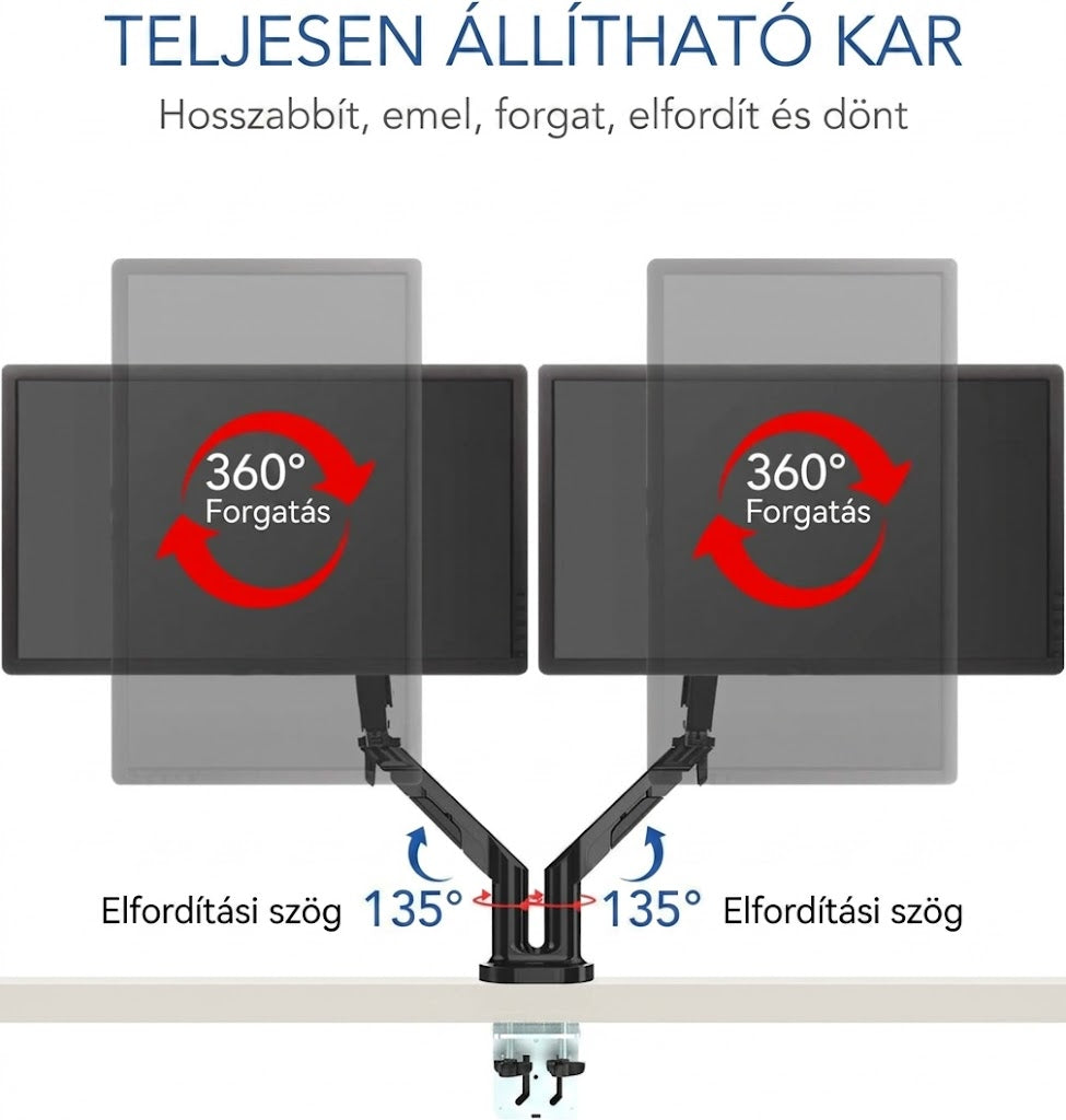 Állítható monitortartó S8D – csuklós kar, 17"-32" monitorhoz, VESA, 2-9 kg