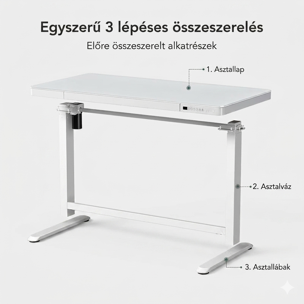 Comhar All-in-One elektromos állítható íróasztal fiókkal, 120x60cm USB-töltővel és memória panellel