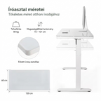 Comhar All-in-One elektromos állítható íróasztal fiókkal, 120x60cm USB-töltővel és memória panellel