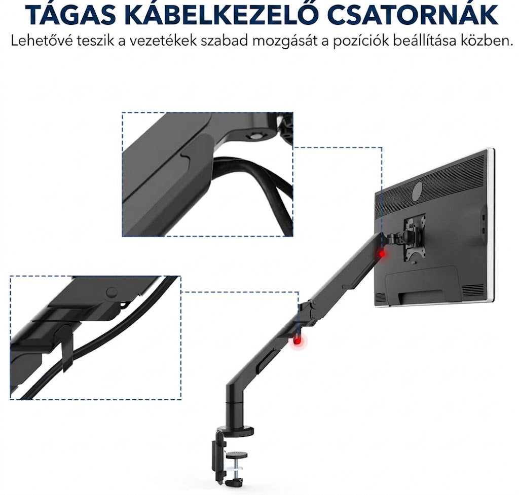 Állítható monitortartó S8 – csuklós kar, 17"-36" monitorhoz, VESA, 3-12 kg