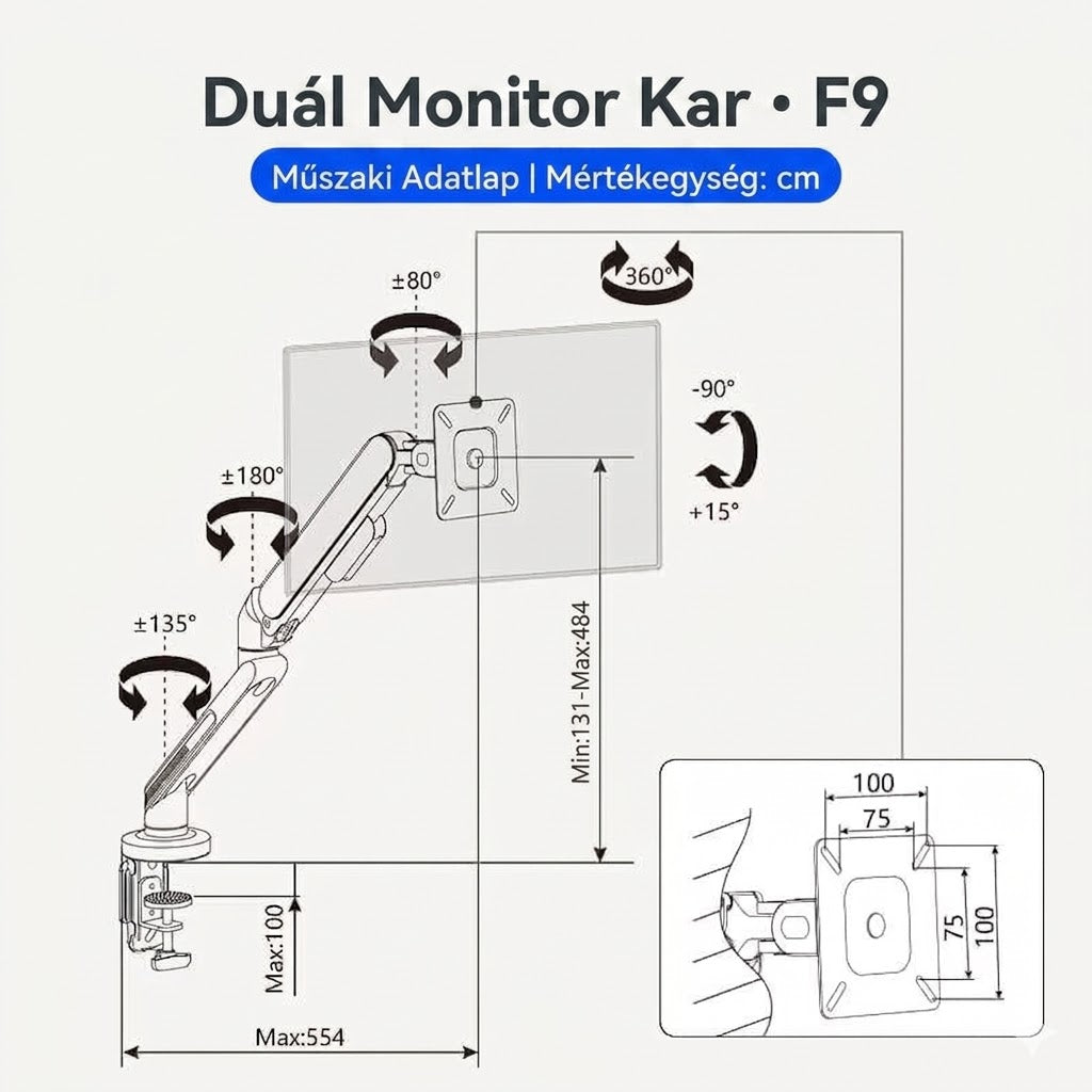 Állítható monitortartó F9, 17 - 36 hüvelykes kijelzőkhöz