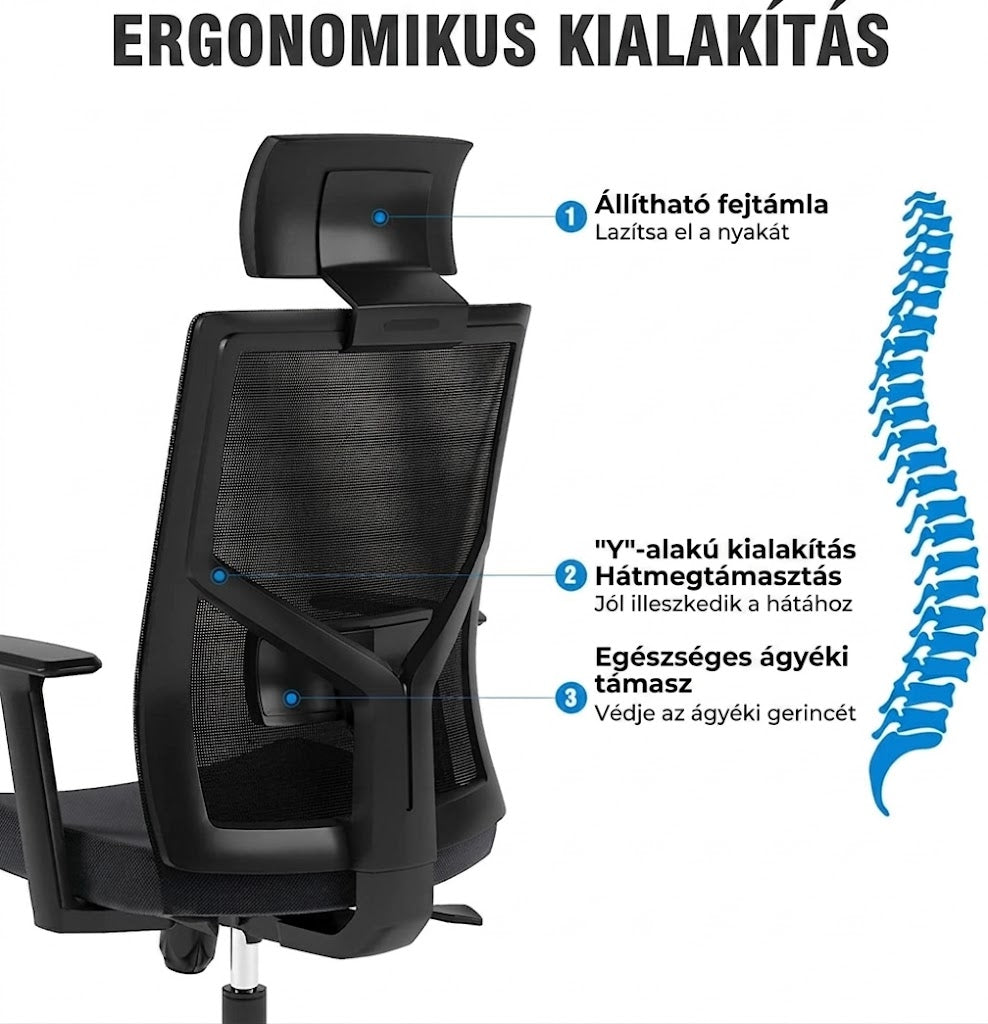 Ergonomikus irodai szék BS12, Lélegző szövet kárpit, hosszú üléshez tervezve