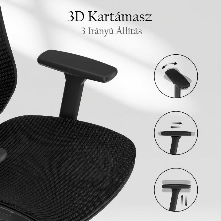 Ergonomikus teljes hálós irodai szék BS4, Állítható Fejtámlával és 3D Kartámasszal