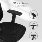 Ergonomikus teljes hálós irodai szék BS4, Állítható Fejtámlával és 3D Kartámasszal