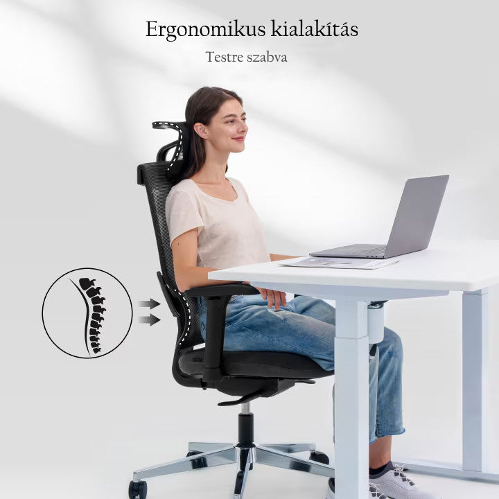 Ergonomikus irodai szék BS6 – fejlett ergonómiai kialakítás, állítható fejtámla és kartámasz, hálós háttámla, hosszú távú ülőmunkához
