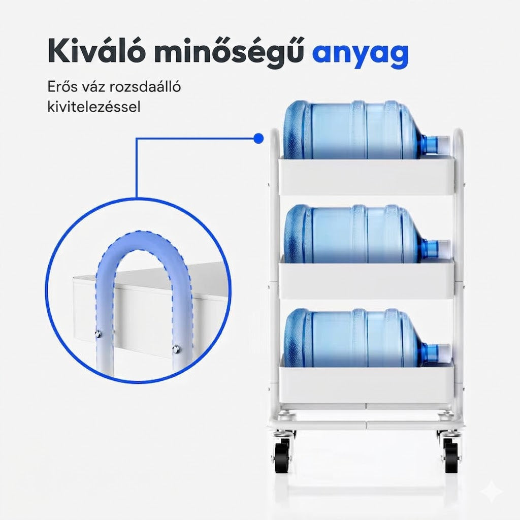 Három szintes tárolókocsi RW1W, Fehér – görgős, irodai és otthoni használatra