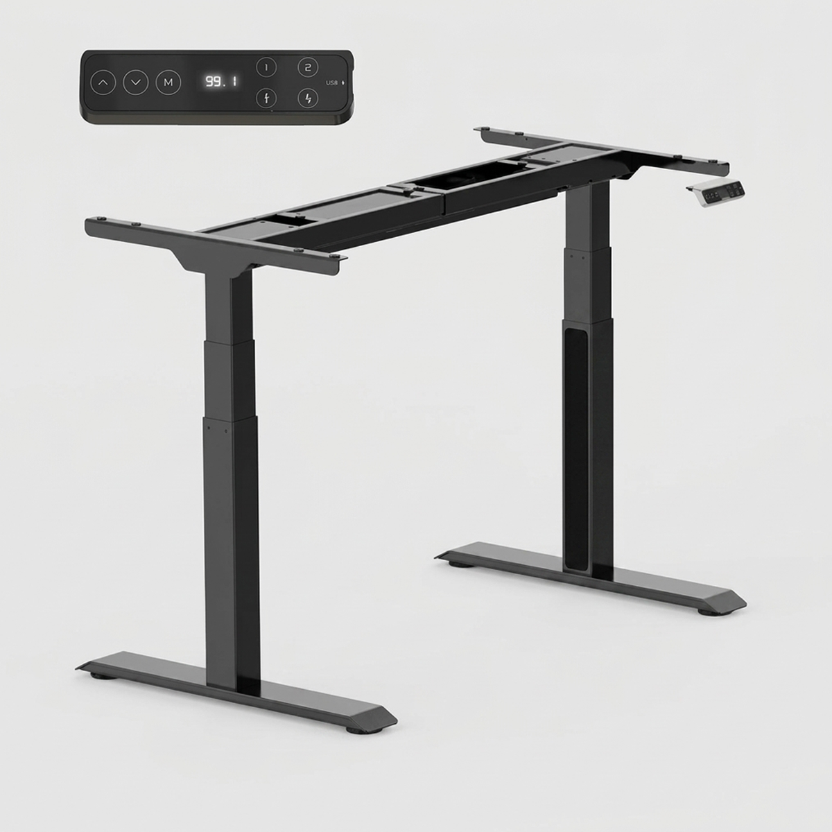 Prémium Elektromos Íróasztal Láb E7, 58-123cm Állítható, Kétmotoros, 125 kg Teherbírás, LED érintőképernyő, 4 memóriahely, USB töltőport
