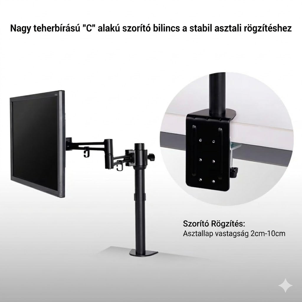 Állítható monitortartó állvány M21, egykaros, 10"-27"-os monitorokhoz, 10 kg teherbírás