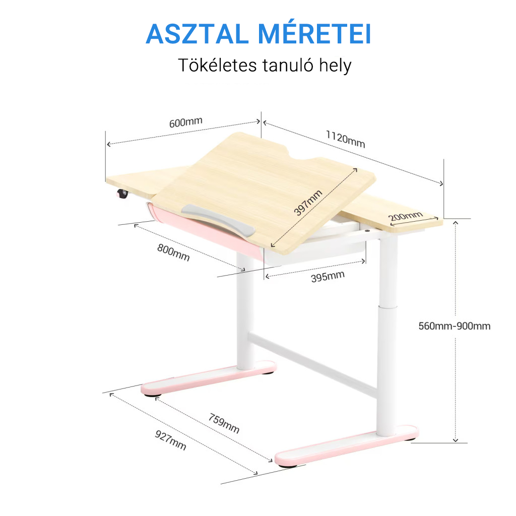 Elektromos állítható tanulóasztal SD2, 112×60 cm