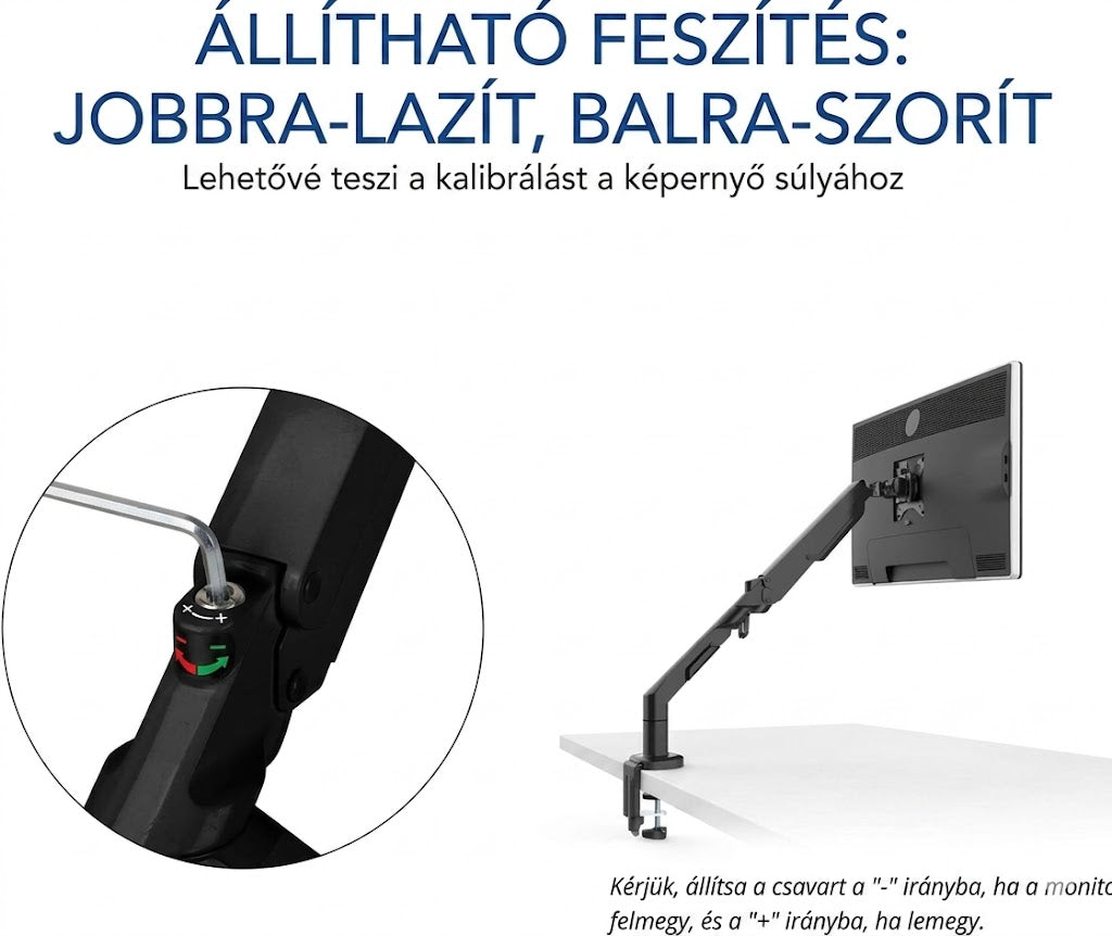 Állítható monitortartó S8 – csuklós kar, 17"-36" monitorhoz, VESA, 3-12 kg